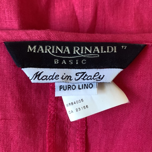 Marina Rinaldi linen watermelon pink Italian shark bite hem v neck midi dressEUC - Picture 3 of 4